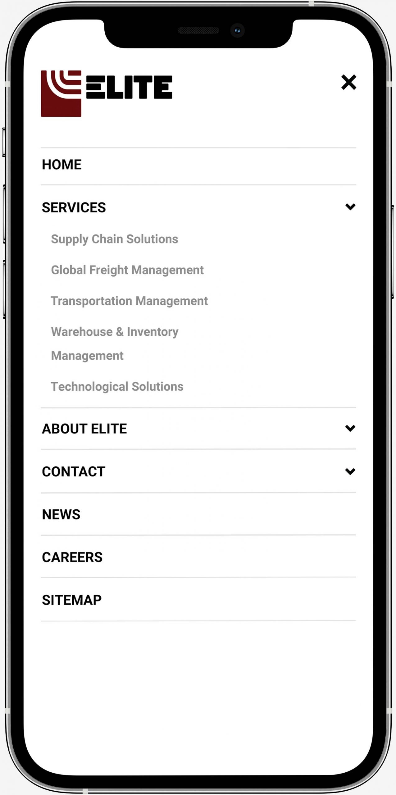 elite trax mobile menu