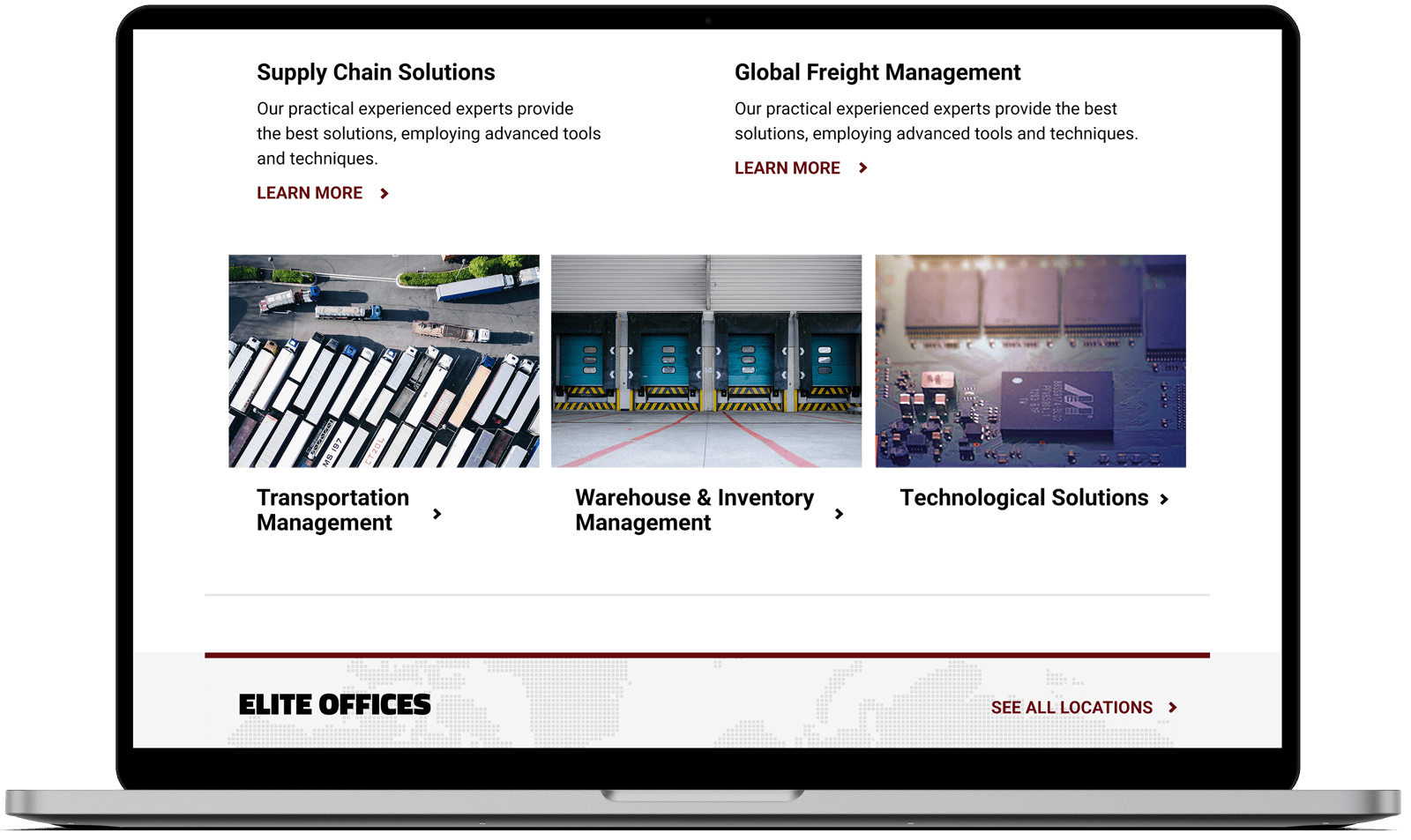 Elite Trax Laptop Homepage Services Screenshot