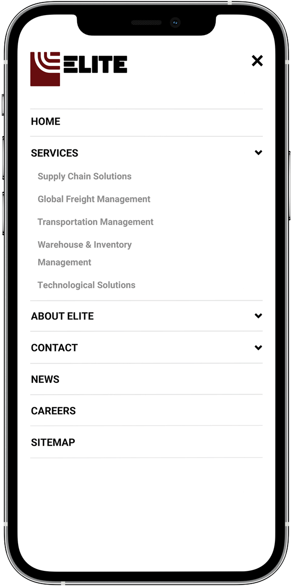 Elite Trax Mobile Website Menu Mockup